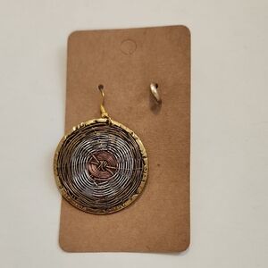 Handcrafted Mixed Metal Spiral Drop Earrings - Gold, Silver, Copper